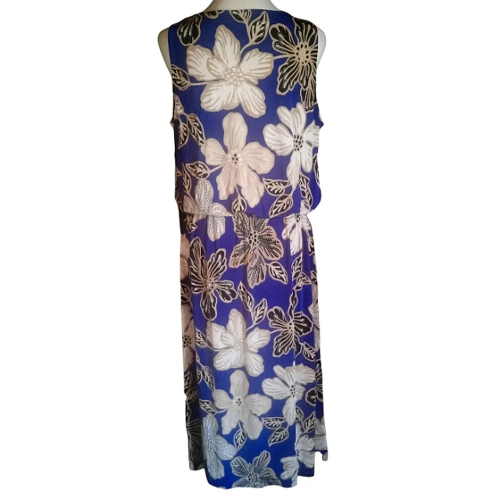 Chico's Travelers Classic Floral Print Drawstring Dress Blue Size Large Petite - Picture 7 of 9